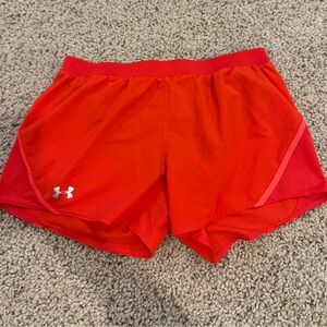 Under Armour Running Shorts L Neon Orange Built In Biker Liner 3.5” Inseam